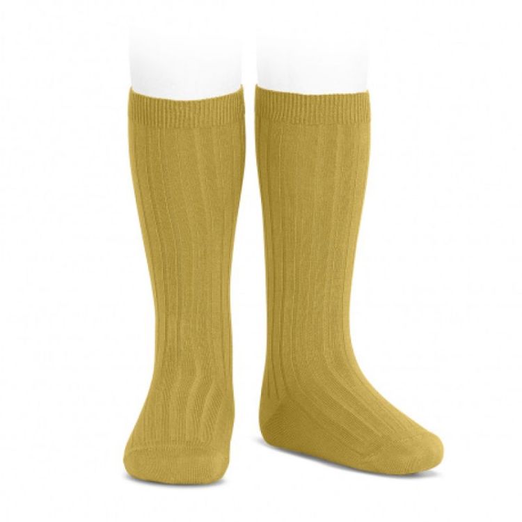 basic rib knee high socks 629 mustard