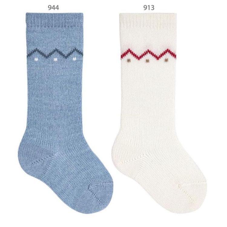 merino wol kniekous border det 913 beige red