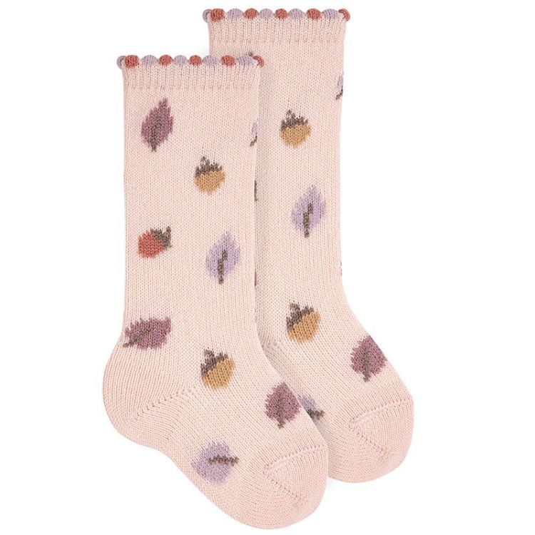 merino wol herfst kniekous 914 pink