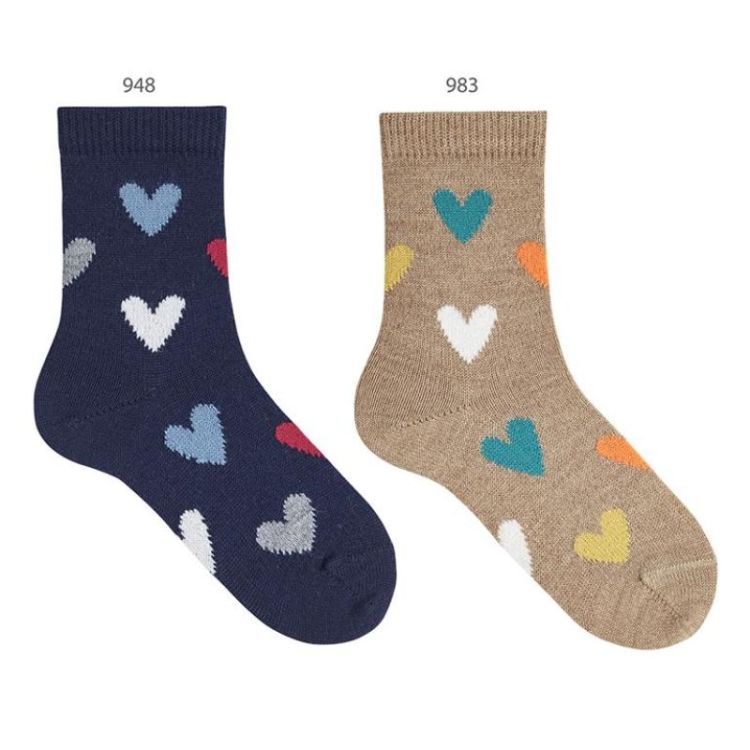 merino wol kous met hartjes 948