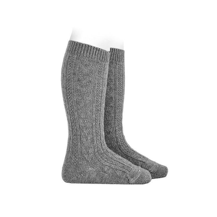 warm katoen text kniekous 230 light grey