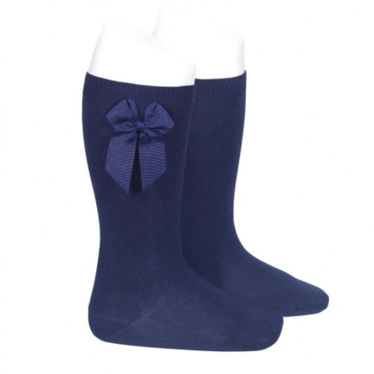 katoen kniekous met strik 480 navy blue